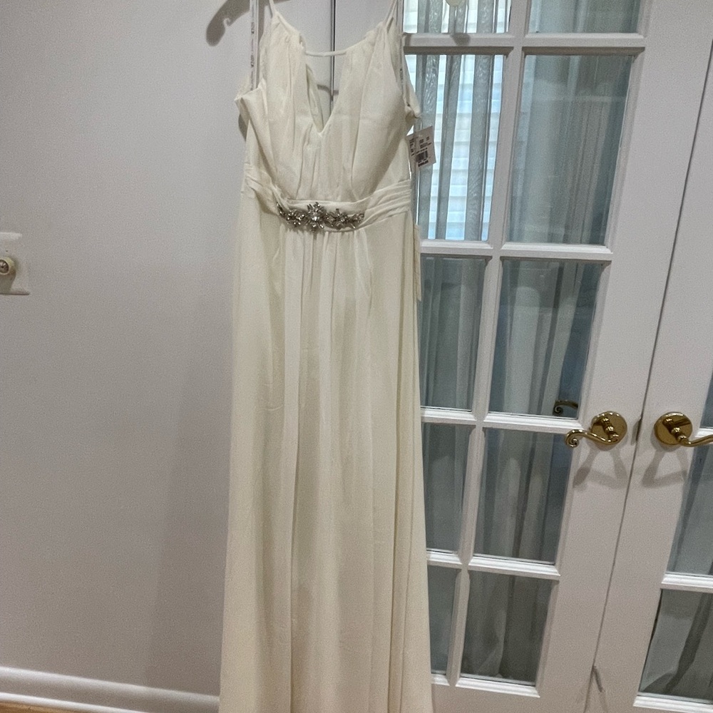 David's Bridal Cream Maxi Dress